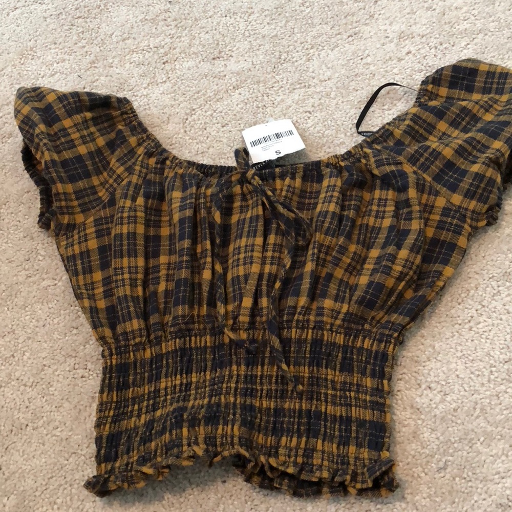 Off the Shoulder Plaid Top